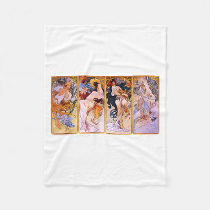 Vier Seizoenen van Mucha Art Nouveau Fleece Deken