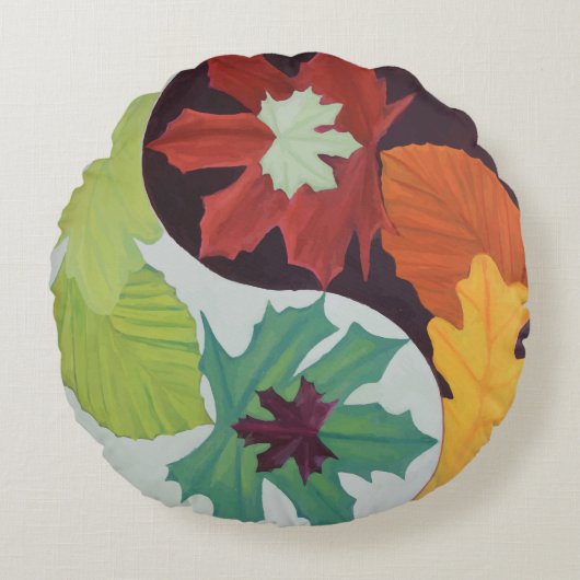 Vier Seizoenen Yin-Yang Ronde Kussen (Voorkant)