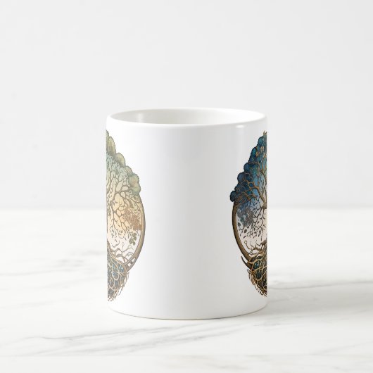 Vier seizoensbomen van de Fantasy Celtic Knot Tree Koffiemok (Center)