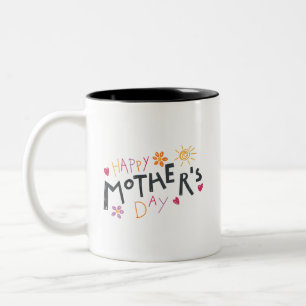 Vier Simple Happy Moederdag Playful Hearts Tweekleurige Koffiemok