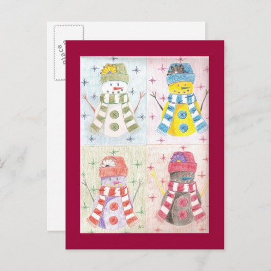 Vier sneeuwmannen briefkaart (Voorkant / Achterkant)