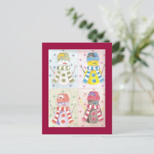 Vier sneeuwmannen briefkaart (Staand voorkant)