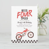 Vier Snel Rood Dirt Bike Jongen 4e Verjaardag Kaart (Staand voorkant)