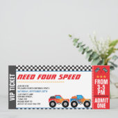 Vier snelheid Monster Truck Race Ticket nodig Kaart (Staand voorkant)