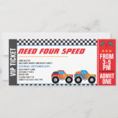 Vier snelheid Monster Truck Race Ticket nodig Kaart (Voorkant)