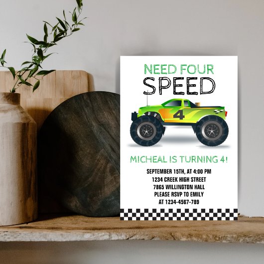 Vier snelheid monstertruck vierde nodig kaart