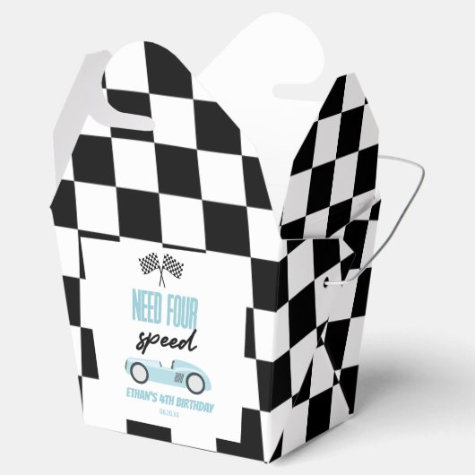 Vier snelheids-blauwe-rantsoenauto's van vierde ve bedankdoosjes (Geopend)