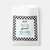 Vier snelheids-blauwe-rantsoenauto's van vierde ve bedankzakje (Voorkant)