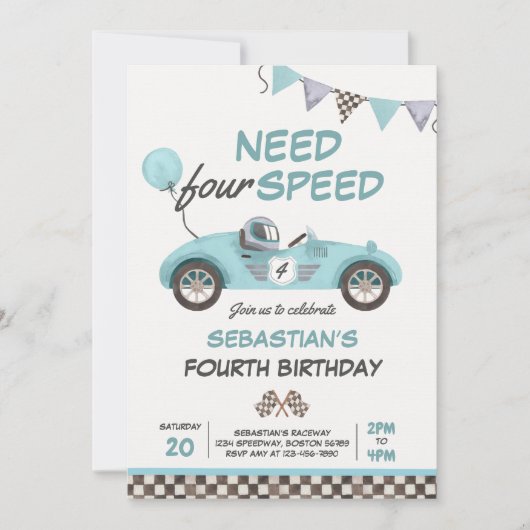 Vier snelheids-blauwe-rantsoenauto's van vierde ve kaart (Voorkant)