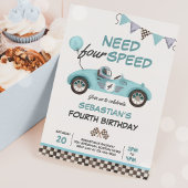 Vier snelheids-blauwe-rantsoenauto's van vierde ve kaart