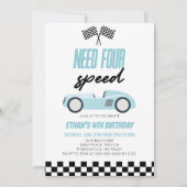 Vier snelheids-blauwe-rantsoenauto's van vierde ve kaart (Voorkant)