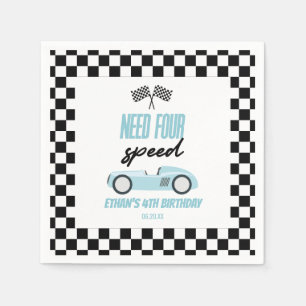 Vier snelheids-blauwe-rantsoenauto's van vierde ve servet