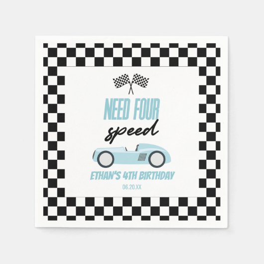 Vier snelheids-blauwe-rantsoenauto's van vierde ve servet (Voorkant)