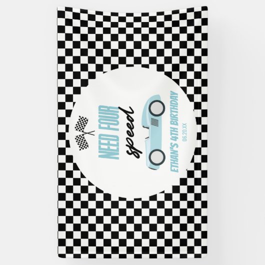 Vier snelheids-blauwe-rantsoenauto's van vierde ve spandoek (Verticaal)