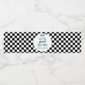 Vier snelheids-blauwe-rantsoenauto's van vierde ve waterfles etiket (Enkel label)