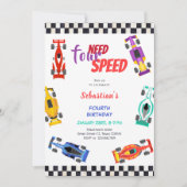 Vier snelheids raceauto vierde verjaardag van kind kaart (Voorkant)