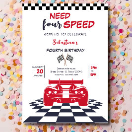 Vier snelheids raceauto vierde verjaardag van kind kaart