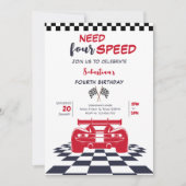 Vier snelheids raceauto vierde verjaardag van kind kaart (Voorkant)