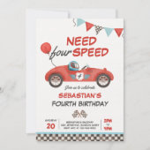 Vier snelheids-rode-raderauto's van vierde verjaar kaart (Voorkant)