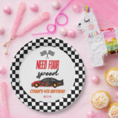 Vier snelheids-rode-raderauto's van vierde verjaar papieren bordje (Feest)