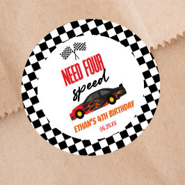Vier snelheids-rode-raderauto's van vierde verjaar ronde sticker