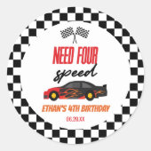 Vier snelheids-rode-raderauto's van vierde verjaar ronde sticker (Voorkant)