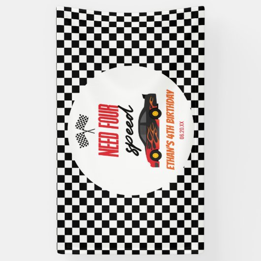 Vier snelheids-rode-raderauto's van vierde verjaar spandoek (Verticaal)