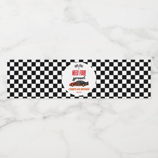 Vier snelheids-rode-raderauto's van vierde verjaar waterfles etiket (Enkel label)