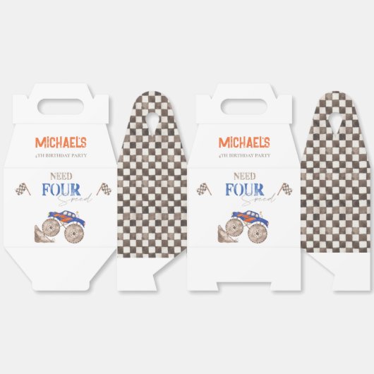 Vier snelheidsmonstertruck nodig bedankdoosjes (Ongevouwen)