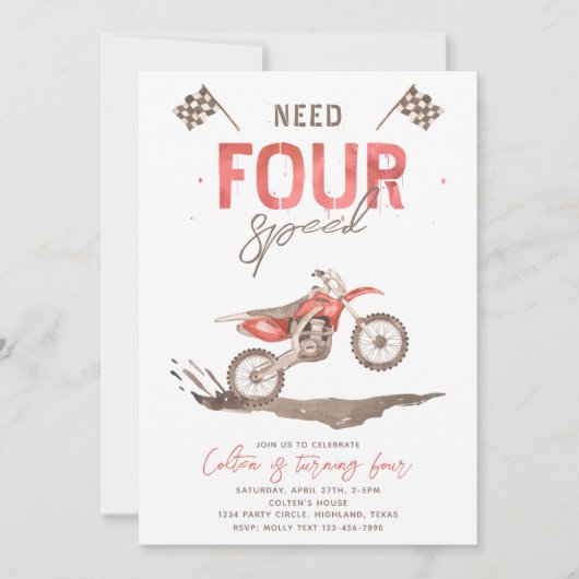 VIER Speed Birthday-uitnodiging nodig | 4e Kaart (Voorkant)