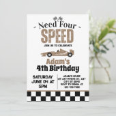 Vier Speed Boy 4e Verjaardagsfeestje nodig Kaart (Staand voorkant)