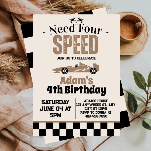 Vier Speed Boy 4e Verjaardagsfeestje nodig Kaart