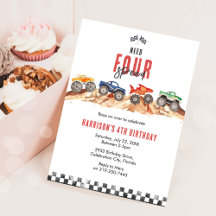 Vier Speed Monster Truck Jongen 4de Verjaardag