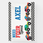 Vier Speed Monster Truck Race 4e Verjaardag Ba Spandoek (Verticaal)