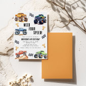 Vier Speed Monster Trucks 4e verjaardagsfeestje Kaart