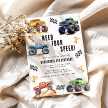 Vier Speed Monster Trucks 4e verjaardagsfeestje