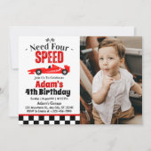 Vier Speed Race Auto Jongen 4e Verjaardagsfeestje  Kaart (Voorkant)