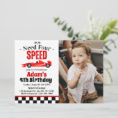 Vier Speed Race Auto Jongen 4e Verjaardagsfeestje  Kaart (Staand voorkant)