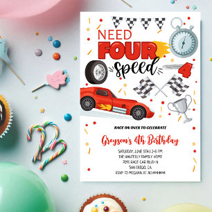 Vier Speed Racing Auto Rood 4e Jongens Verjaardag Kaart