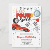 Vier Speed Racing Auto Rood 4e Jongens Verjaardag Kaart (Voorkant)