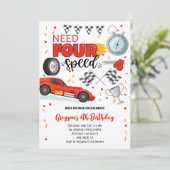 Vier Speed Racing Auto Rood 4e Jongens Verjaardag Kaart (Staand voorkant)