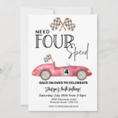 Vier Speed Red Race-auto nodig voor vierde verjaar Kaart (Voorkant)