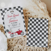 Vier Speed Rood Race Auto 4de Verjaardagsfeestje Kaart