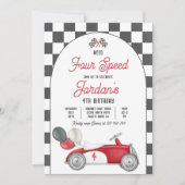 Vier Speed Rood Race Auto 4de Verjaardagsfeestje Kaart (Voorkant)