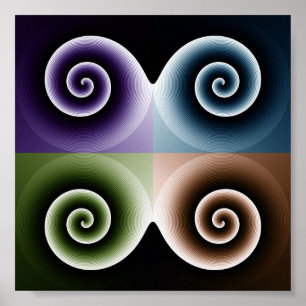 Vier spirale kleurenkunst poster
