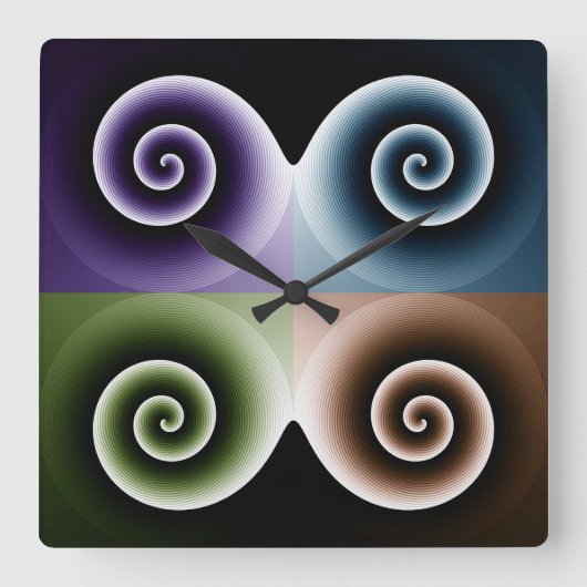Vier spirale kleurenkunst vierkante klok (Voorkant)