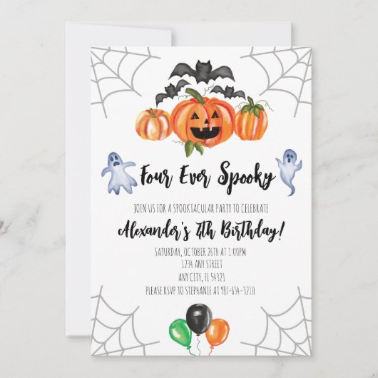 Vier spooky Halloween 4e verjaardagsuitnodiging vo Kaart (Voorkant)