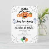 Vier spooky Halloween 4e verjaardagsuitnodiging vo Kaart (Staand voorkant)