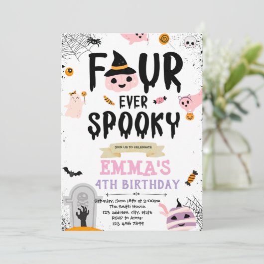 Vier Spooky Halloween-uitnodigingen Kaart (Staand voorkant)