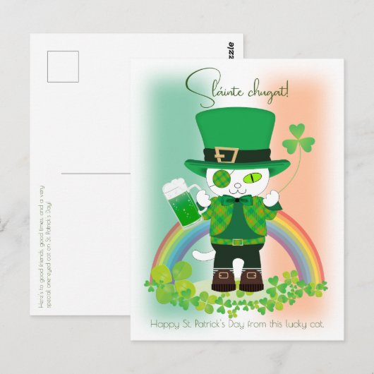 Vier St. Patrick's Day met een Lucky Cat Briefkaart (Voorkant / Achterkant)